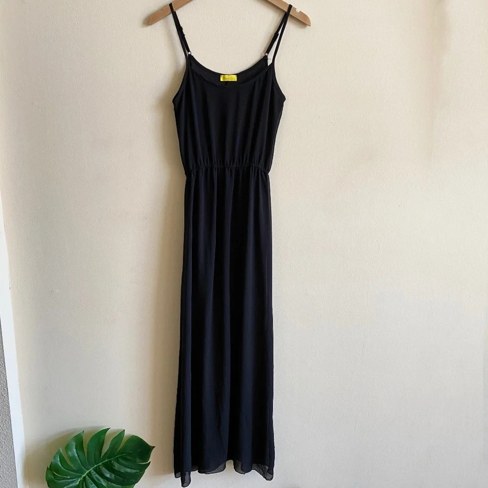 DEE ELLE Black Chiffon Maxi Dress Sheer Layer Size Small - Picture 2 of 10
